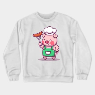 Cute Chef Pig Holding Sausage Crewneck Sweatshirt